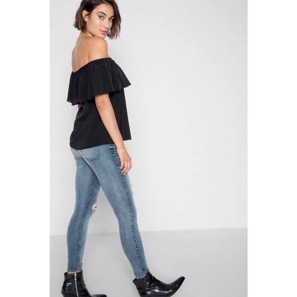 7 For All Mankind Tops - 7 For All Mankind Off Shoulder Ruffled Crepe Top